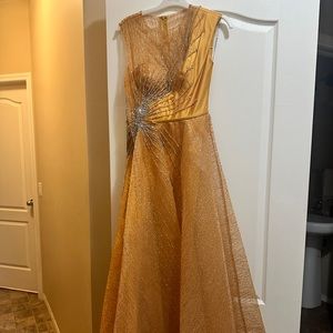 Gorgeous, gold, and orange evening gown made in Turkey